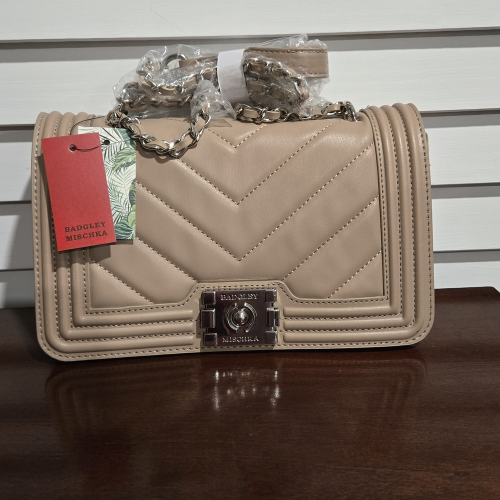 Badgley Mischka Light Taupe Quilted Crossbody Bag